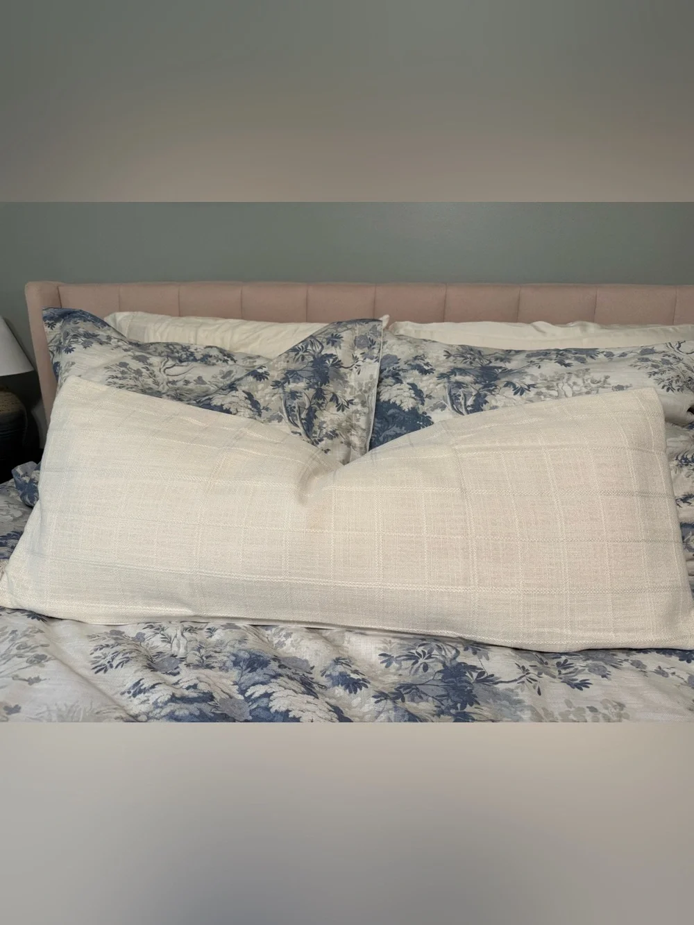 Neutral Cream Decorative Pillow Cover - windowpane 36x14”